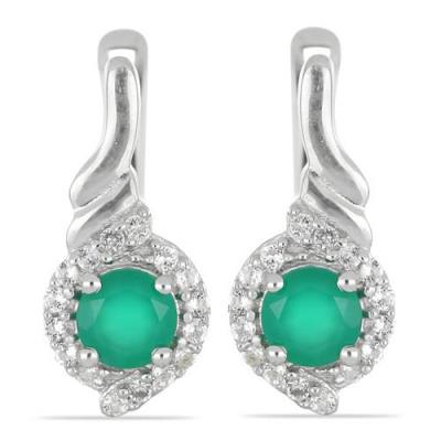 BUY NATURAL GREEN ONYX GEMSTONE HALO STYLISH EARRINGS IN 925 SILVER